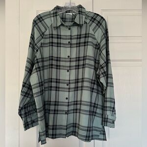 ASOS Sage Green, Gray, and Black Plaid Button Down Shirt - Size 6 - EUC